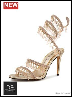 Rhinestone High Heels Women Ankle Wrap Stiletto Sandals Crystal Pendants Party